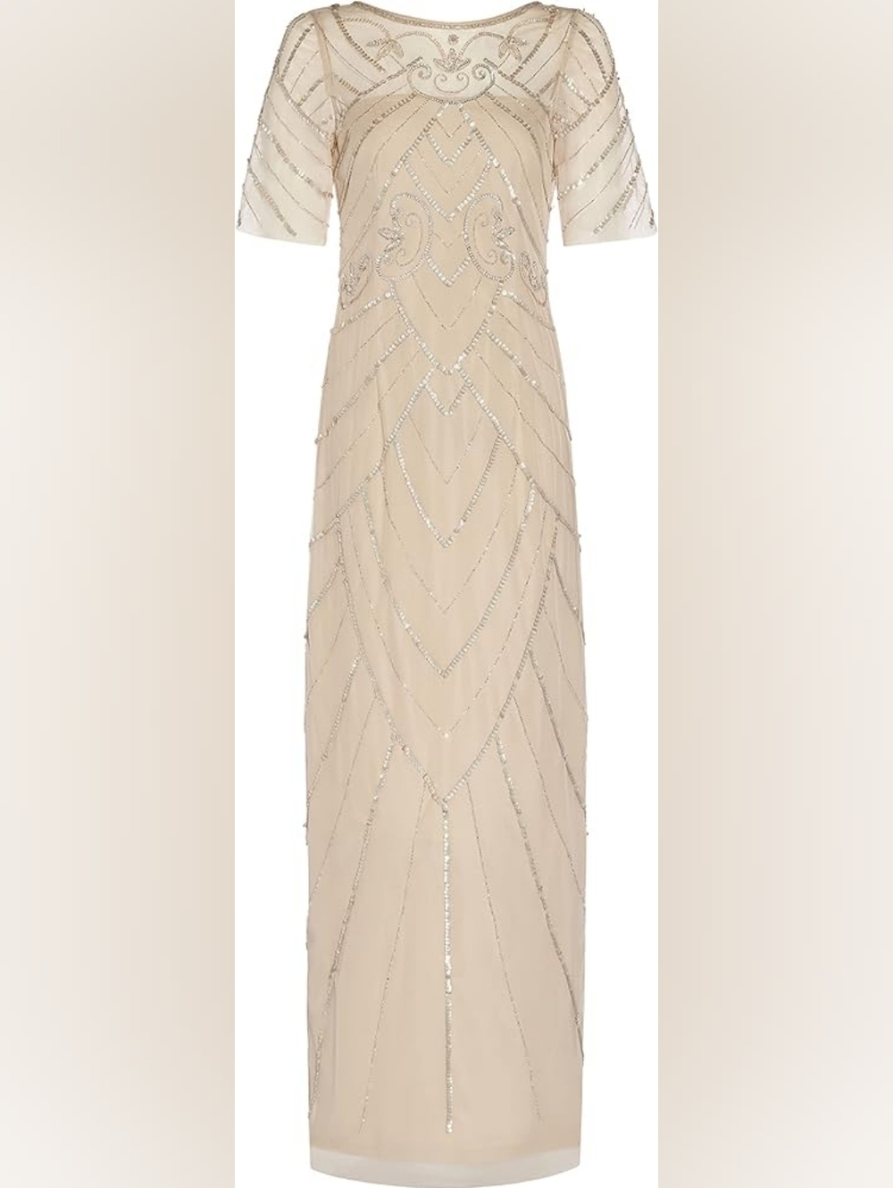 10 NWT Papell Studio by Adrianna Papell Cream Sequined Short Sleeve Gown